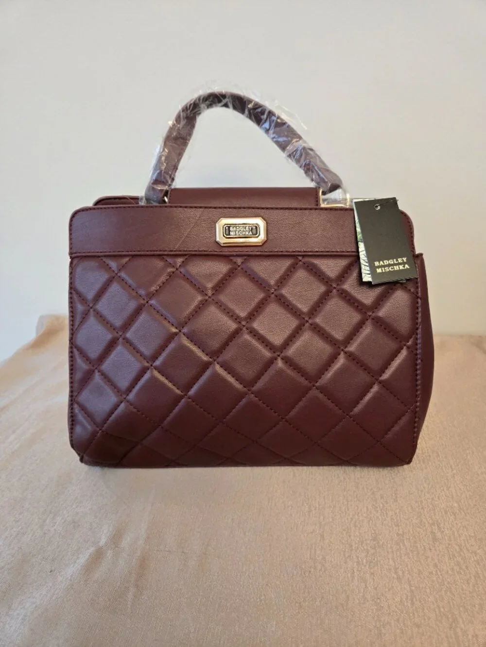 Badgley Mischka Quilted Mini Tote Bag Plum Vegan Leather NWT $179 MSRP